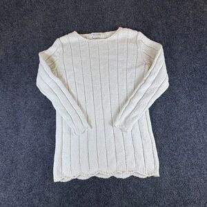 Casual Corner Sweater Womens Small Off White Knit‎ Cotton Scalloped Hem Pullover